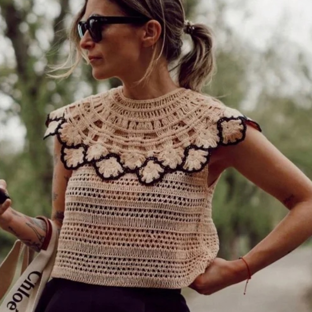 Zara Knit Peter Pan Collar Top Size Large